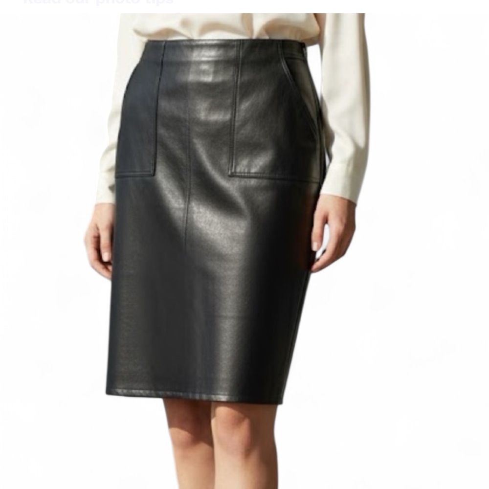 Banana Republic Faux Leather Pencil Skirt Black High-Waist Career Slit Skirt 14